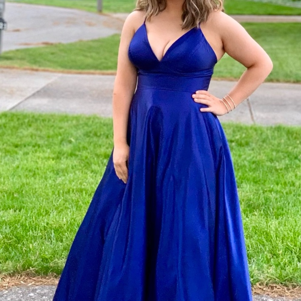 Navy blue satin dress size 8